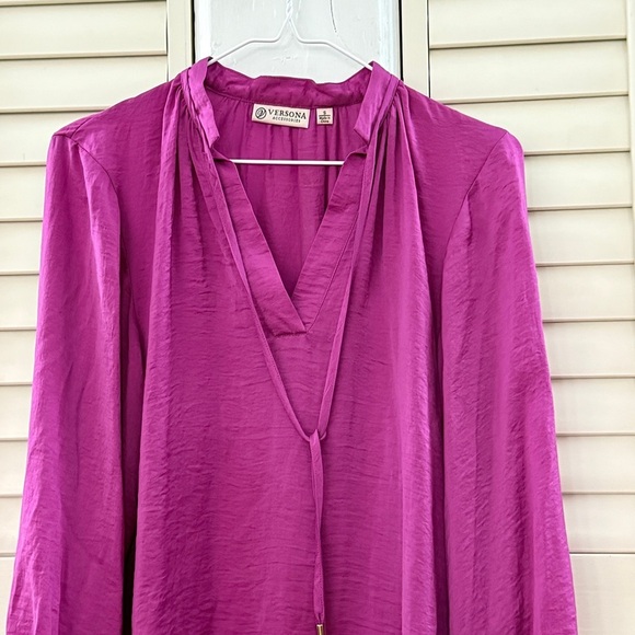 Versona Accessories Split Neck Blouse Magenta Small - Picture 3 of 6